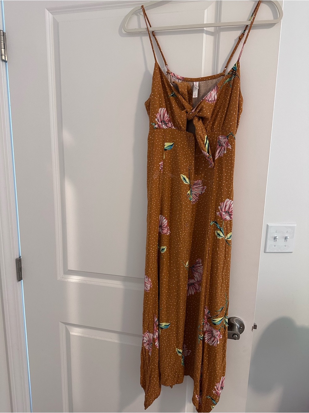 Burt Orange Floral Spaghetti Strap Midi Dress
